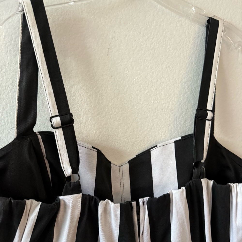 Black and White Striped Peplum Midi Dress - Picture 7 of 13
